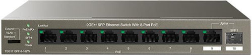 Switch Ethernet 9 porte GE+1SFP con 8-Port PoE 102w