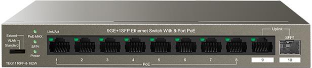 Switch Ethernet 9 porte GE+1SFP con 8-Port PoE 102w