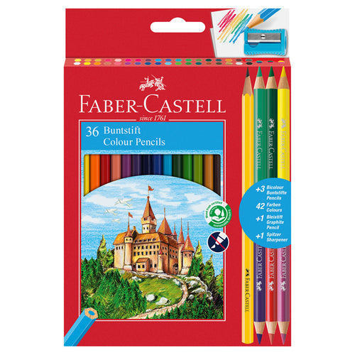 Astuccio 36 Matite Colorati Eco Il Castello+3 Bicolor+1 Grafite Faber Castell