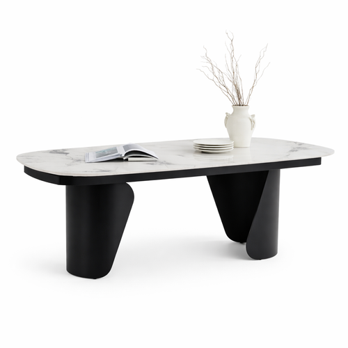 Tavolo Vega con piano in ceramica effetto marmo, design moderno, 200/300 x 100 x h 75 cm