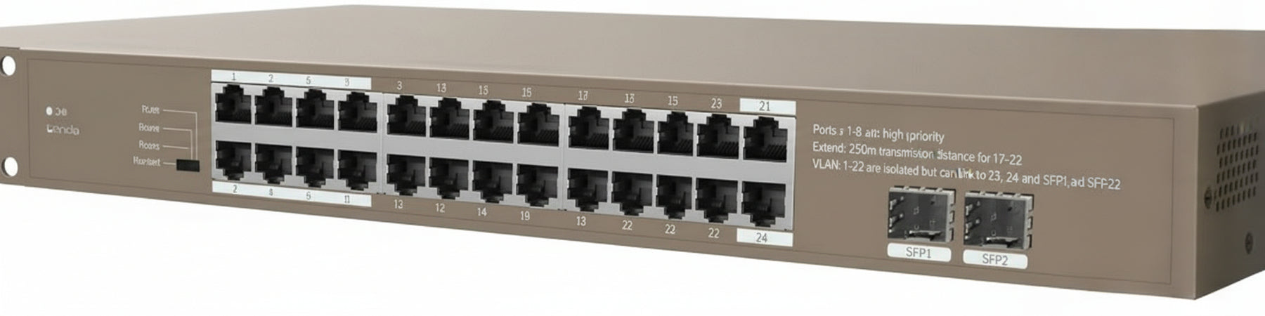 Switch Unmanaged 24 Porte PoE 100/1000 + 2SFP 410W - TENDA