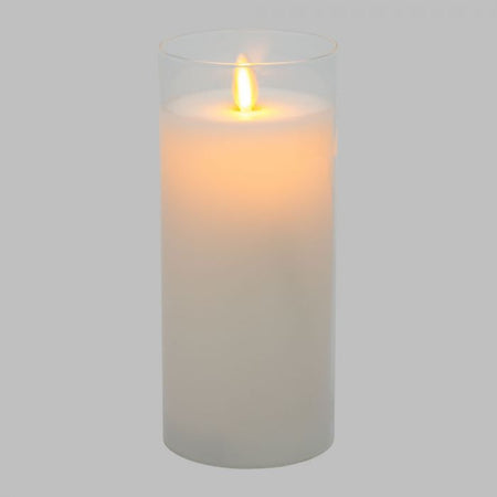 Candela in cera con bicchiere in vetro e luce a led effetto realistico