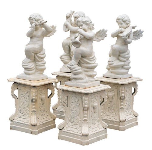 Biscottini Set 4 statue in fusione di ghisa finitura bianca anticata