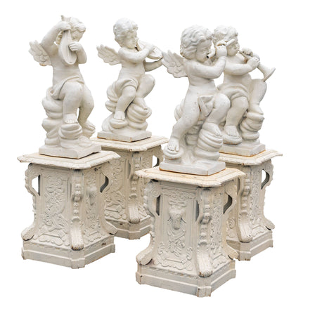Biscottini Set 4 statue in fusione di ghisa finitura bianca anticata