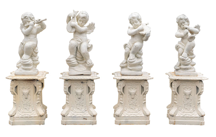 Biscottini Set 4 statue in fusione di ghisa finitura bianca anticata