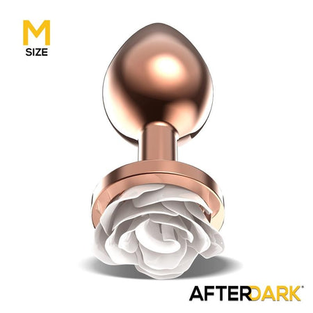 Plug Anale in Metallo Rosegold taglia M con Rosa Bianca