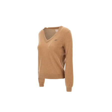 SUN68 Sun68 - V Neck Solid L/s Beige K30201 da donna