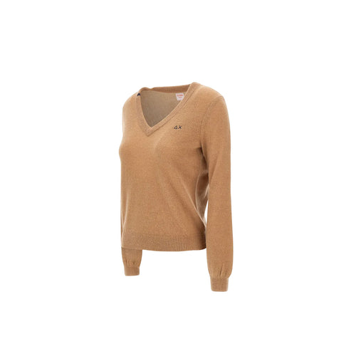 SUN68 Sun68 - V Neck Solid L/s Beige K30201 da donna