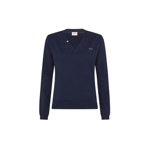 SUN68 Sun68 - V Neck Solid L/s Navy Blue K30201 da donna