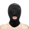 Cappuccio nero maschera integrale aderente con foro per la bocca BDSM fetish