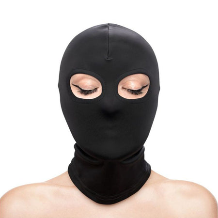 Cappuccio nero maschera integrale aderente con fori per gli occhi BDSM fetish
