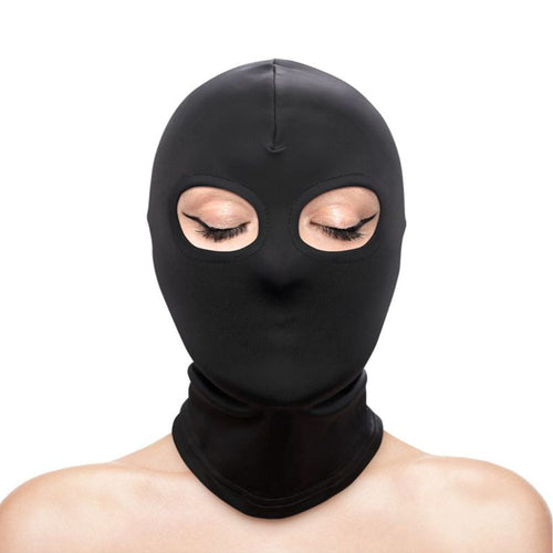 Cappuccio nero maschera integrale aderente con fori per gli occhi BDSM fetish
