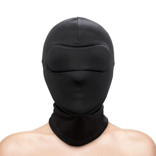 Cappuccio nero maschera integrale aderente senza fori BDSM fetish