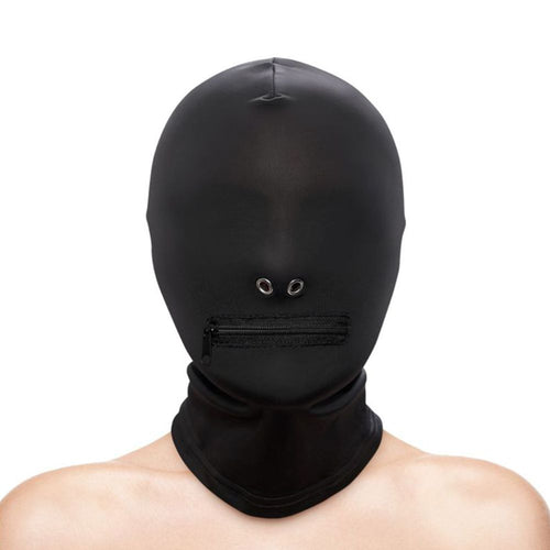 Cappuccio nero maschera integrale aderente senza fori BDSM fetish