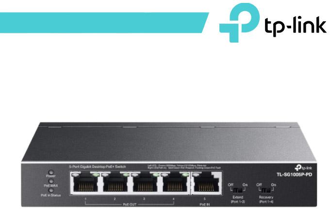 TP-Link 5-Porte Gigabit Desktop PoE+ Switch con 1-Port PoE++ In e 4-Port PoE+Out