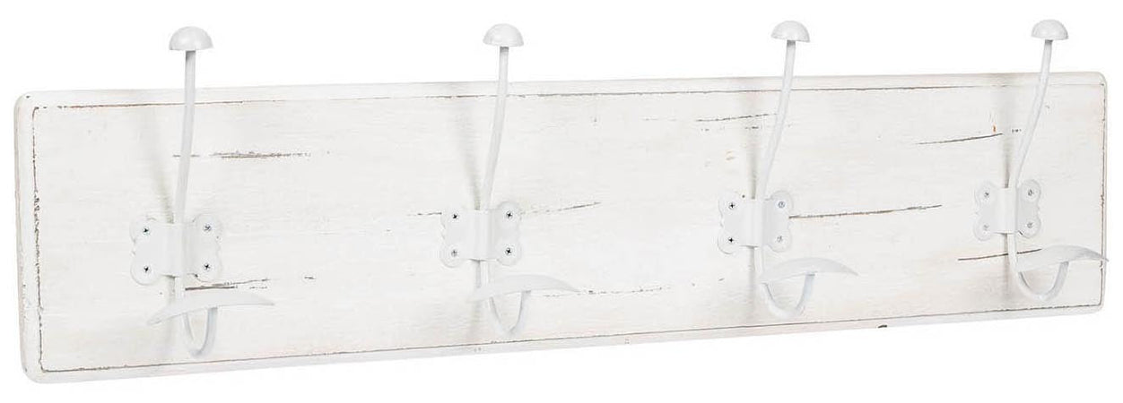 Biscottini Attaccapanni da parete in legno massiccio e ferro forgiato a mano finitura bianco anticato 78x10x21 cm