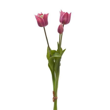 Fiore artificiale "tulipano" effetto realistico con stelo e foglie verdi