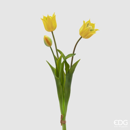Fiore artificiale "tulipano" effetto realistico con stelo e foglie verdi
