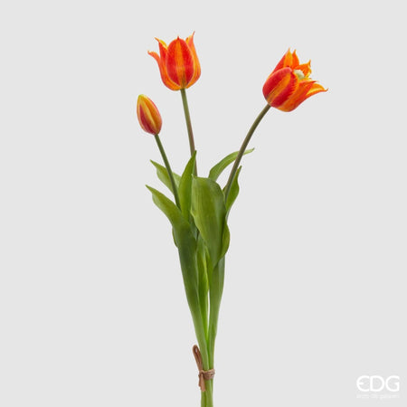Fiore artificiale "tulipano" effetto realistico con stelo e foglie verdi