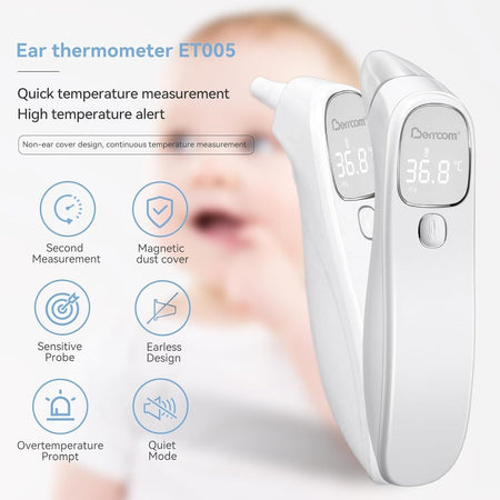 Berrcom Termometro febbre a infrarossi per l'orecchio e fronte senza contatto