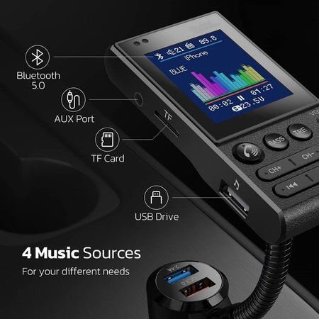 Trasmettitore FM Bluetooth, Adattatore Mic Aux Avanzato per Auto con Schermo