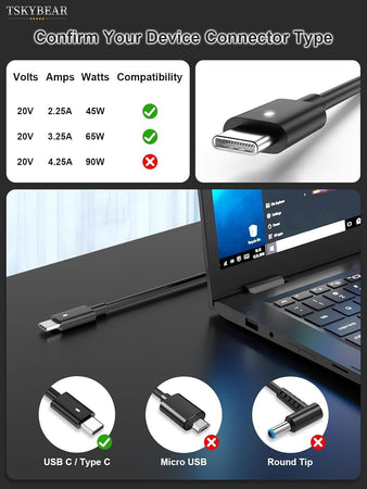 Alimentatore Adattatore Caricatore per laptop Dell e Chromebook da 65 W - USB C
