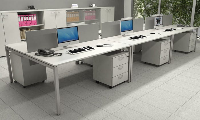 Scrivania con fianchi metallici a sezione quadrata 40x40 per ufficio cm. 120/160/180x80x72,5h