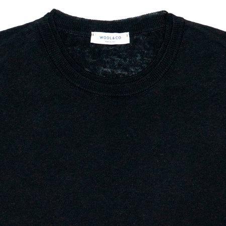 WOOL & CO T-shirt Paricollo Lino Nero MM da uomo