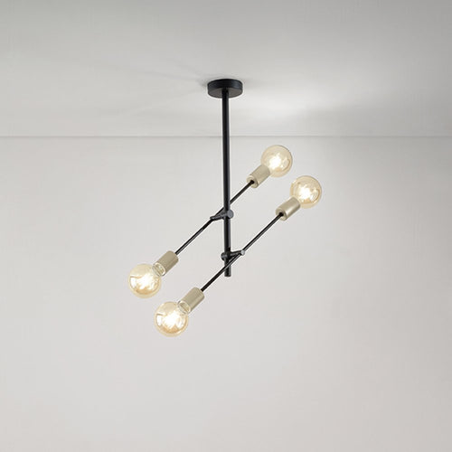 Lampadario In Metailo Ndustrial Vector Nero 4 Luci E27