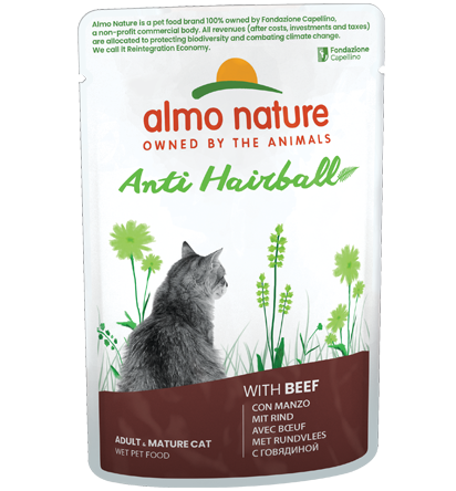 Almo Nature Bustina Anti Hairball gusto Manzo per Gatti Adulti 70gr