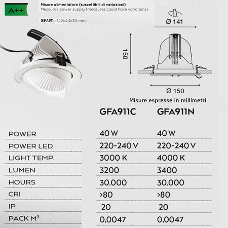 Faretto incasso alluminio Gea Led CHANDRA GFA911N LED spot orientabile inclinazione regolabile controsoffitto