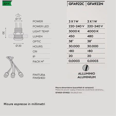 Faretto incasso Gea Led ALTAIR GFA922 LED spot alluminio moderno