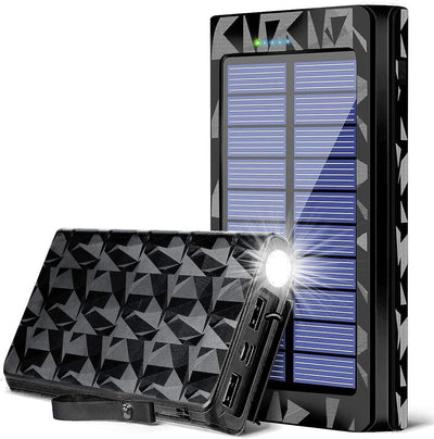 Power bank a energia solare, 26800 mAh, portatile con torcia a LED e 2 uscite