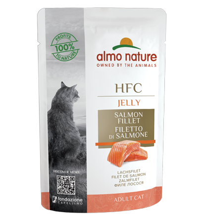 Almo Nature Bustina HFC Jelly gusto filetto di Salmone per Gatti Adulti 55gr