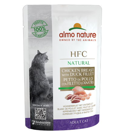 Almo Nature Bustina HFC Natural gusto Pollo e filetto d'Anatra per Gatti Adulti 55gr