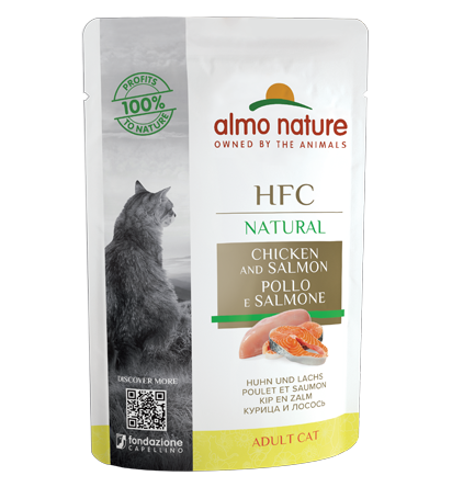 Almo Nature Bustina HFC Natural gusto Pollo e Salmone per Gatti Adulti 55gr