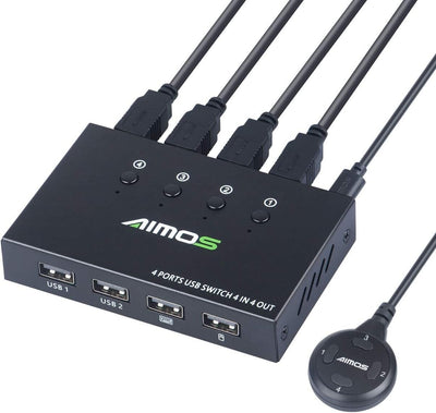 AIMOS USB 2.0 Switch, 4 in 4 out Commutatore USB Hub per 4 Computer