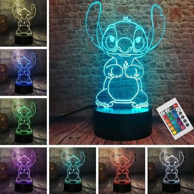 Lampada Stitch, 3D LED, 16 Colori Luce Notturna Per La Decorazione Della Stanza