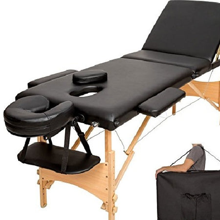 Lettino Pieghevole e Portatile per Massaggi Estetica SPA 3 Zone in Legno Nero