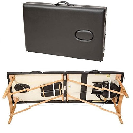 Lettino Pieghevole e Portatile per Massaggi Estetica SPA 3 Zone in Legno Nero