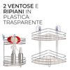 Mensola Angolare Bagno 2Piani Acciaio Cromato Montaggio Fisher o Ventosa 20x20 H26.5cm