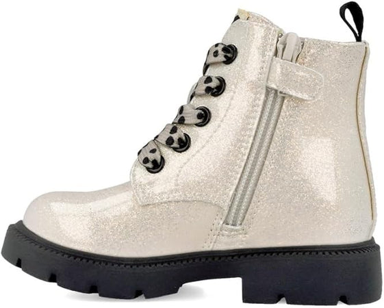 Anfibi bimba Garvalin crema glitter con lacci a pois e suola carrarmato dal 24 al 30