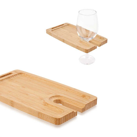 Vassoio Aperitivo Porta Bicchiere in Legno di Bambù 2pz 26x14cm Colore Naturale