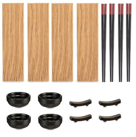 Set Completo Sushi per 4 Persone In Ceramica e Bambù 16 Pezzi