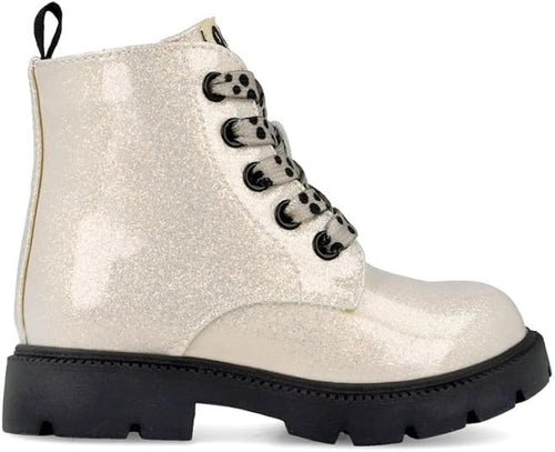 Anfibi bimba Garvalin crema glitter con lacci a pois e suola carrarmato dal 24 al 30