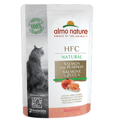 Almo Nature Bustina HFC Natural gusto filetto di Salmone e Zucca per Gatti Adulti 55gr