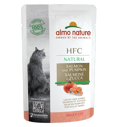 Almo Nature Bustina HFC Natural gusto filetto di Salmone e Zucca per Gatti Adulti 55gr