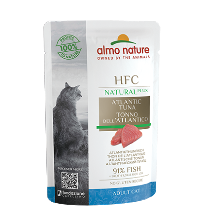 Almo Nature Bustina HFC Natural Plus gusto Tonno dell'Atlantico per Gatti Adulti 55gr