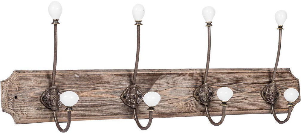 Biscottini Attaccapanni da parete in legno massiccio e ferro forgiato a mano finitura legno anticato 65x10x21 cm