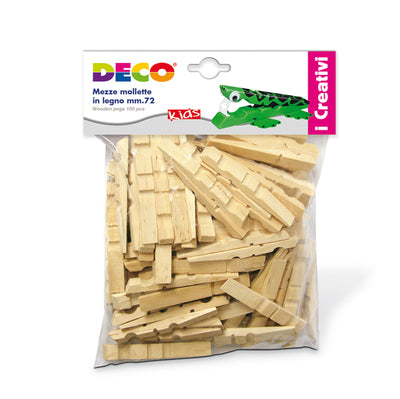 Sacchetto 100 Mezze Mollette Legno 72Mm Art.1719 Deco